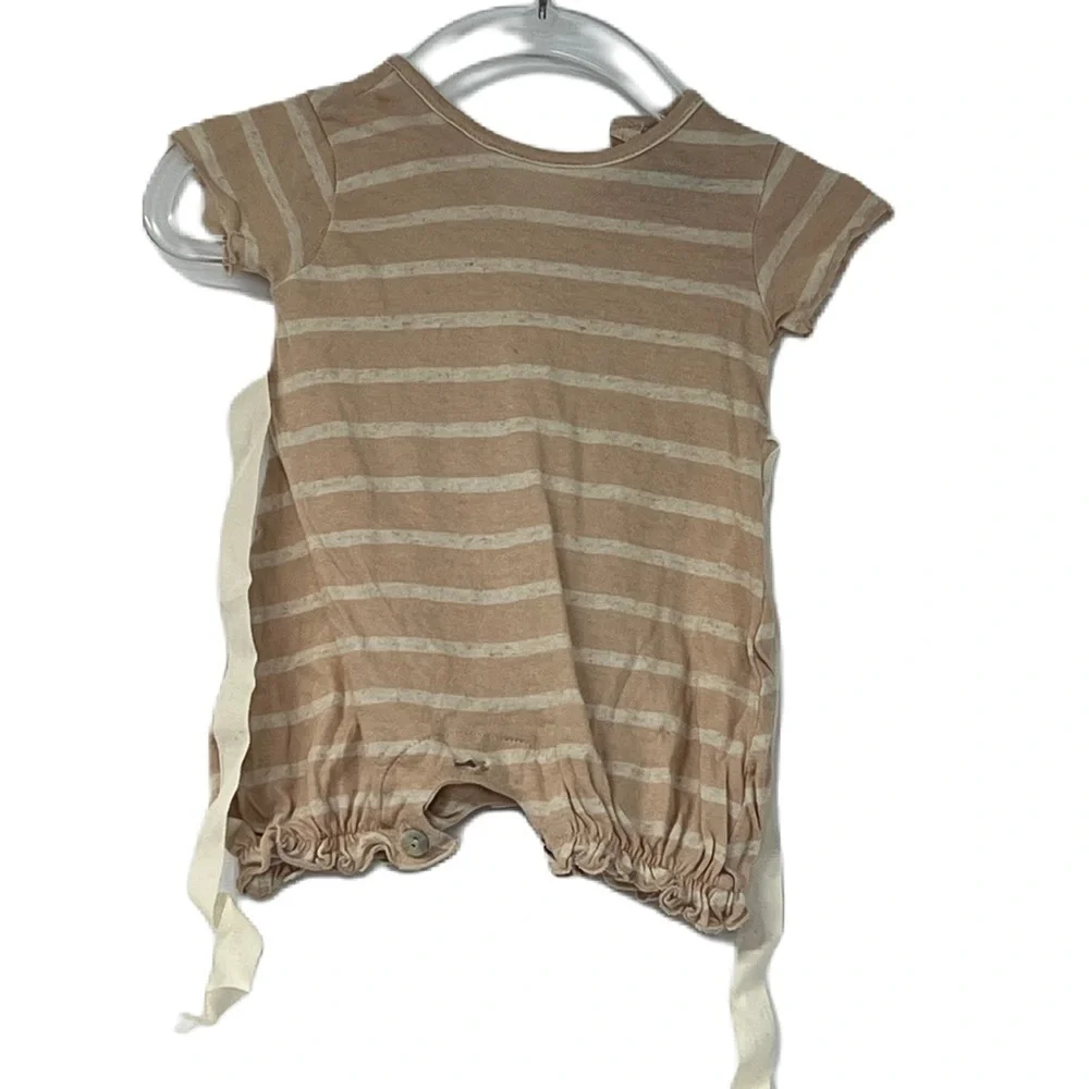 Minimu baby girl sz 3 m pink white stripped 1 piece shortsleeve romper dressy